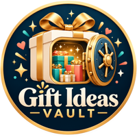 Gift Ideas Vault logo: a gold-ribboned gift box opening like a vault full of presents